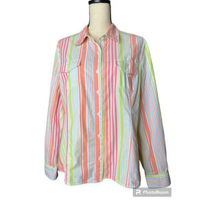 Jones New York Women's Shirt Size XL in Orange Pink Blue and Green Stripes